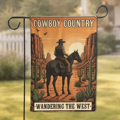 Cowboy Country Wandering West Mesa Butte - Home Decor Gift for Western Enthusiast Garden Flag