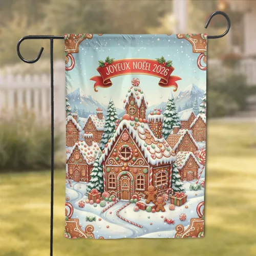 Gingerbread Village Joyeux Noël 2026 Candy Cane Winter Wonderland Christmas Decor Garden Flag