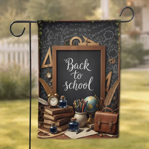 Back to School Chalkboard Academic Supplies - Student Teacher Gift Garden Flag