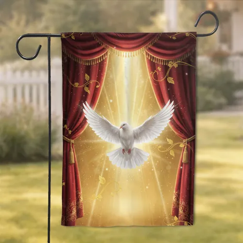 Majestic White Dove Crimson Velvet Curtains Gold Rays - Home Decor Gift Garden Flag