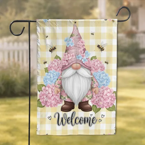 Garden Gnome Hydrangea Bees Welcome - Garden Decor Gift for Garden Lover Garden Flag