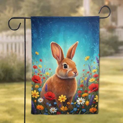 Fluffy Rabbit Wildflower Meadow - Home Decor Gift Garden Flag