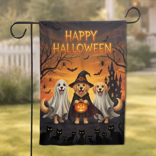 Golden Retriever Ghost Witch Dogs Happy Halloween - Halloween Party Decor Garden Flag