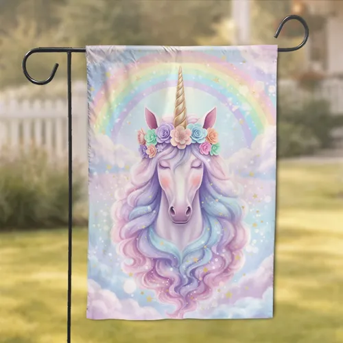 Unicorn Head Flower Crown Glitter Stars Dreamscape - Home Decor Gift for Unicorn Lovers Garden Flag