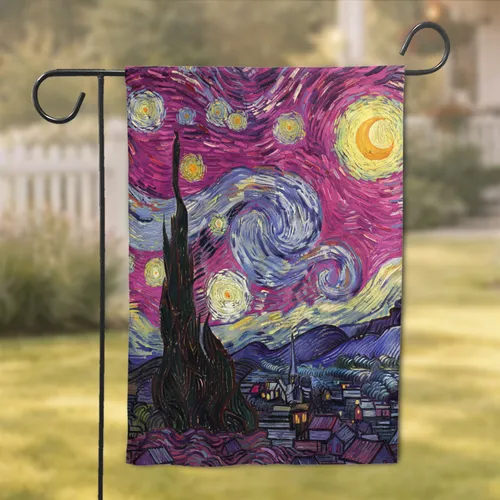 Cypress Tree Crescent Moon Village Night Sky - Home Decor Gift Garden Flag