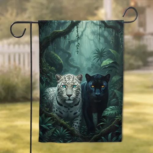 Majestic White Leopard Powerful Black Panther Jungle - Wildlife Lover Gift Garden Flag