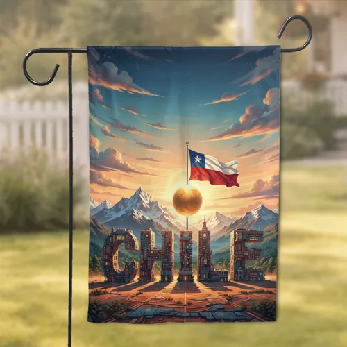 Chile Cityscape Letters Flag Andes Mountains - Home Decor Gift for Chile Lover Garden Flag
