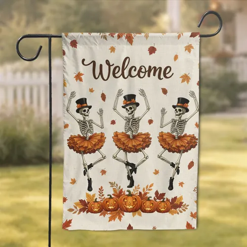 Welcome Dancing Skeletons Jack-o'-lanterns - Halloween Decor Gift Garden Flag