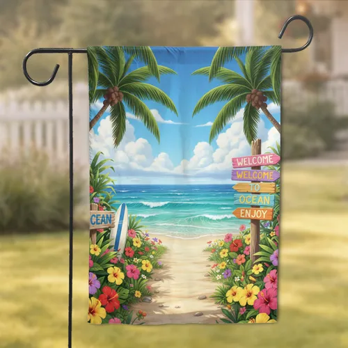 Tropical Beach Ocean Path Welcome Signs - Home Decor Gift for Beach Lovers Garden Flag
