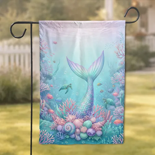 Mermaid Tail Seashells Coral Sea Turtle Fish - Mermaid Lover Home Decor Gift Garden Flag