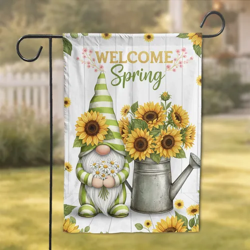 Spring Gnome Sunflower Welcome Daisies - Home Decor Gift for Garden Lover Garden Flag