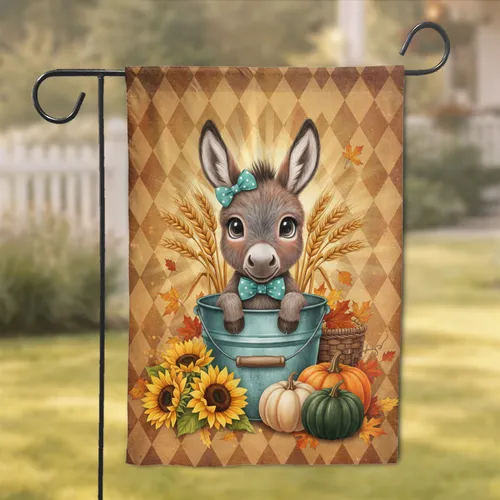 Baby Donkey Pumpkin Sunflower Harvest - Farmhouse Home Decor for Animal Lover Garden Flag