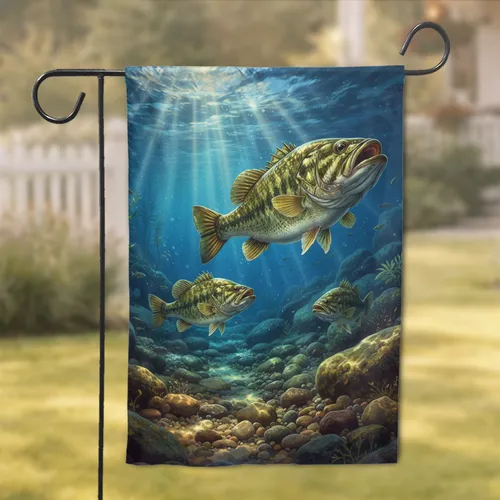 Freshwater Bass Fish Underwater Sunbeams - Fishing Enthusiast Home Decor Gift Garden Flag