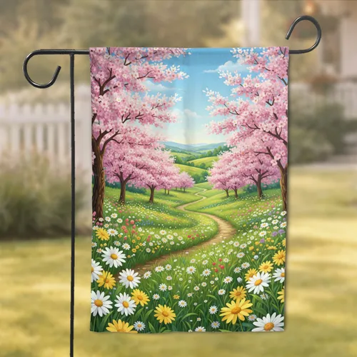 Cherry Blossom Path Spring Landscape - Home Decor Gift for Nature Lovers Garden Flag