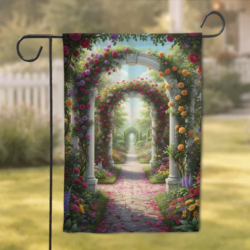 Elegant Stone Pergola Rose Garden Pathway - Home Decor Gift for Garden Lover Garden Flag
