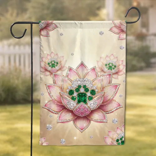Diamond Emerald Gold Lotus Flower - Luxurious Home Decor Gift Garden Flag