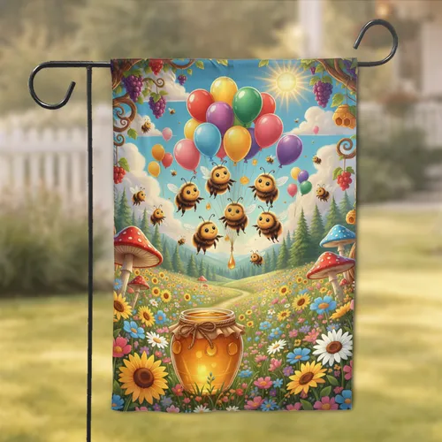 Bumblebee Balloons Honey Jar Wildflower Meadow - Home Decor Gift for Bee Lovers Garden Flag