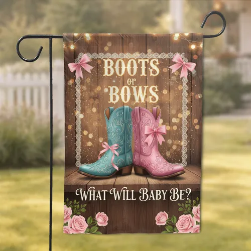 Cowboy Boots Bows Baby Reveal - Gender Reveal Celebration Decor Garden Flag