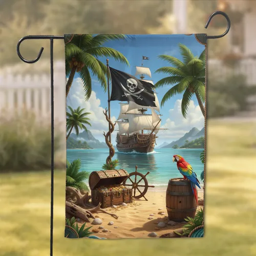 Skull Swords Pirate Flag Ship Treasure Island - Home Decor Gift for Adventure Seekers Garden Flag