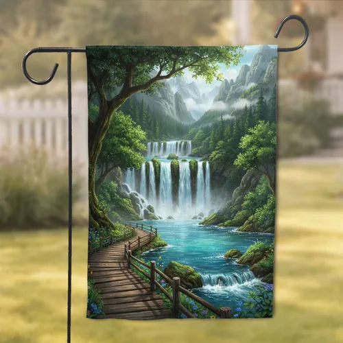 Aquamarine Pool Waterfall Mountain Forest View - Home Decor Gift for Nature Lovers Garden Flag