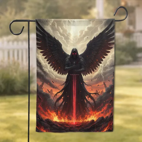 Grim Reaper Fallen Angel Wings Sword Fiery Sky - Home Decor Gift for Collectors Garden Flag