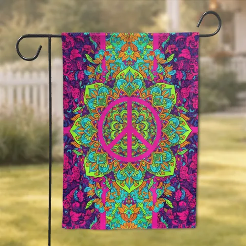 Peace Sign Mandala Floral Paisley - Boho Lifestyle Home Decor Gift Garden Flag