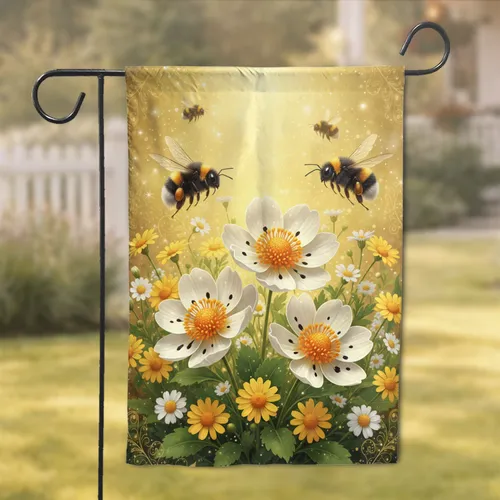 Bumblebees Flowers Daisies - Garden Lover Gift Garden Flag