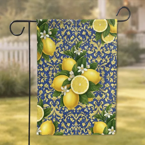 Vibrant Lemons Citrus Blossoms Mediterranean Floral - Home Decor Gift Garden Flag