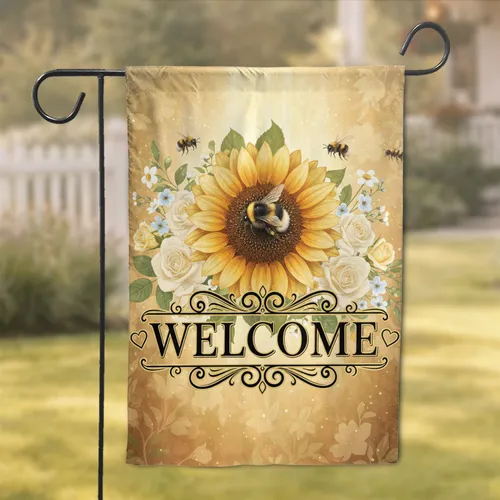 Golden Sunflower Welcome Bee Floral - Home Decor Gift for Housewarming Garden Flag