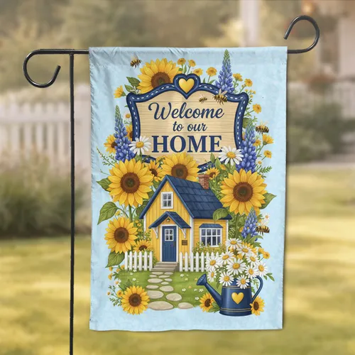 Welcome Home Cottage Sunflowers Daisies - Home Decor Gift for Homeowner Garden Flag