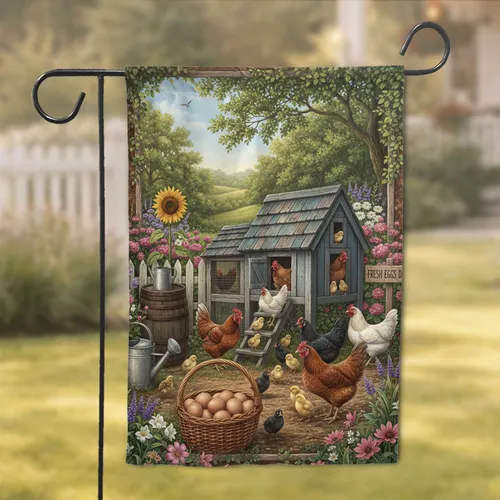 Rustic Chicken Coop Fresh Eggs Daily Sign - Farmhouse Decor for Chicken Lovers Garden Flag