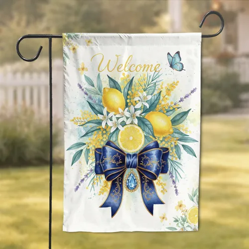 Lemons Floral Welcome Script - Home Decor Gift for Garden Lover Garden Flag