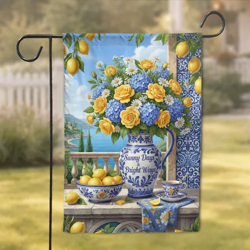Sunny Days Mediterranean Floral Seascape - Summer Home Decor Gift Garden Flag