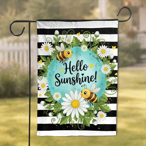 Honeybees Daisies Hello Sunshine - Garden Home Decor Gift for Bee Lover Garden Flag