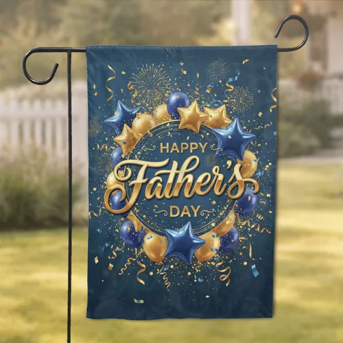 Happy Father's Day Golden Script Balloons Confetti - Father's Day Gift for Dad Garden Flag