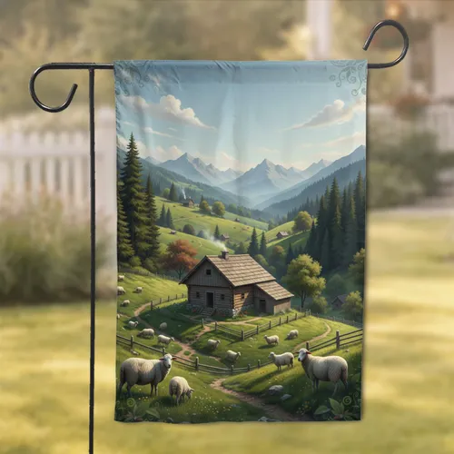 Rustic Farmhouse Sheep Mountain View - Farmhouse Home Decor Gift Garden Flag
