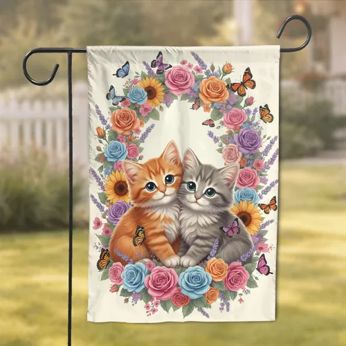 Kittens Roses Sunflowers Butterflies - Home Decor Gift for Cat Lover Garden Flag