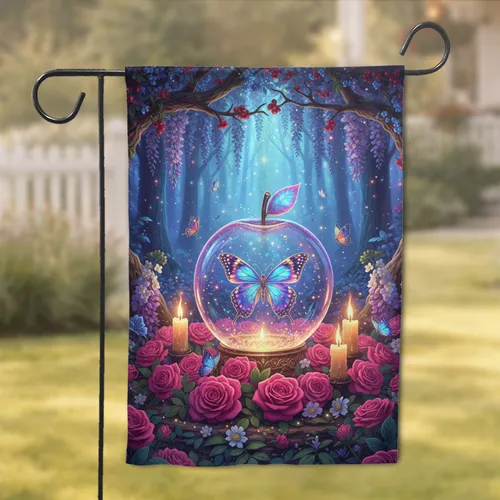 Luminous Crystal Apple Butterfly Roses Wisteria - Fantasy Home Decor Gift Garden Flag