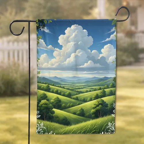 Rolling Hills Valley Landscape Clouds Sky - Nature Lover Home Decor Gift Garden Flag