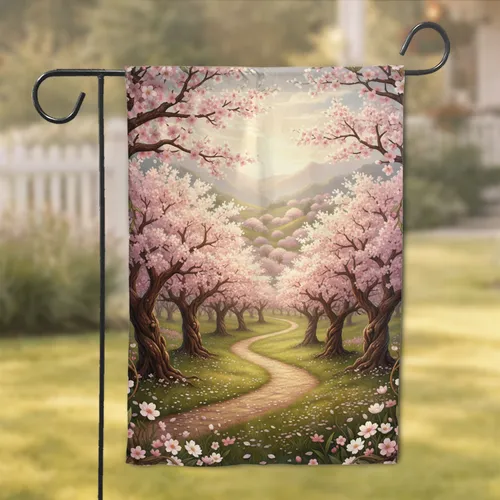 Cherry Blossom Orchard Grassy Path - Home Decor Gift for Garden Lover Garden Flag