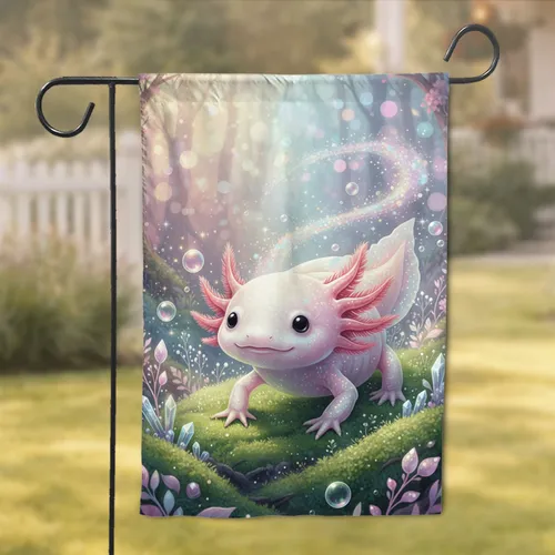 Glitter Axolotl Crystal Moss Glade - Home Decor Gift for Axolotl Lover Garden Flag