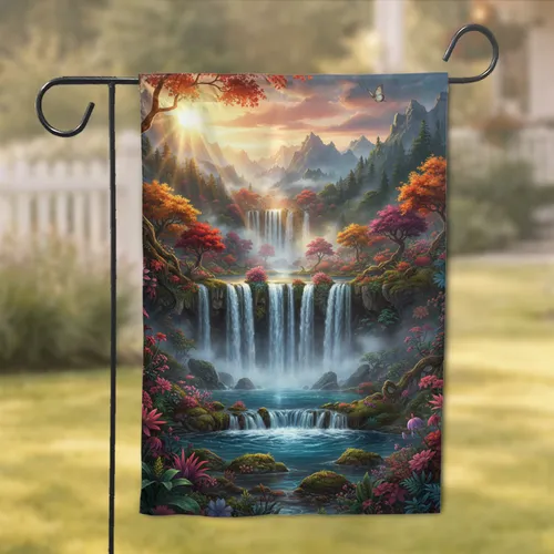Majestic Waterfalls Mountain Landscape Autumn Forest - Home Decor Gift Garden Flag