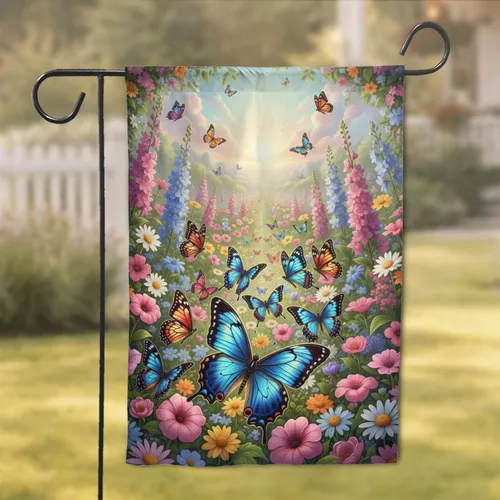 Butterflies Petunias Hydrangeas Daisies - Home Decor Gift for Garden Lover Garden Flag