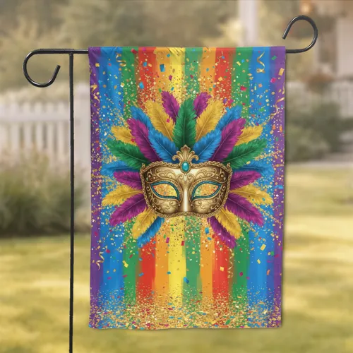Ornate Venetian Mask Feather Confetti - Mardi Gras Celebration Decor Garden Flag