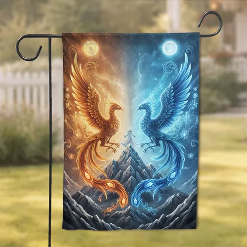 Celestial Phoenix Birds Mountain Sun Moon Twilight - Home Decor Gift Garden Flag