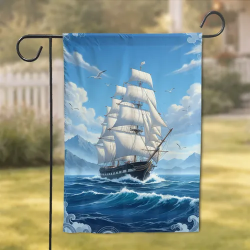 Sailing Ship Ocean Mountains - Nautical Home Decor for Sea Lovers Garden Flag