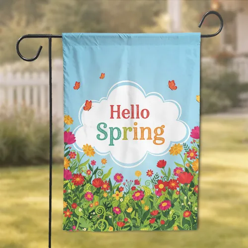 Hello Spring Cloud Floral Butterflies - Spring Home Decor Garden Flag