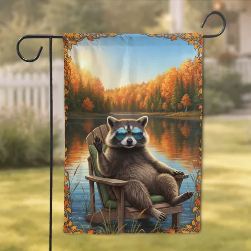 Raccoon Aviator Sunglasses Adirondack Chair Autumn Lake - Wildlife Lover Gift Garden Flag
