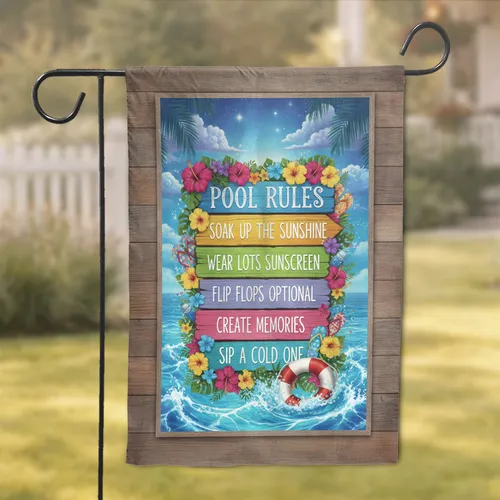 Pool Rules Tropical Sign - Poolside Decor Gift for Home Host Garden Flag