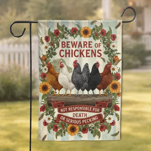 Beware of Chickens Garden Barn - Farmhouse Home Decor Gift for Chicken Lover Garden Flag